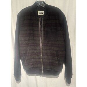 Levi's Men M Strip Wool Blend Pocket Full Zipped Bomber Varsity Letterman Jacket